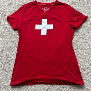 Red V-Neck Switzerland T-Shirt